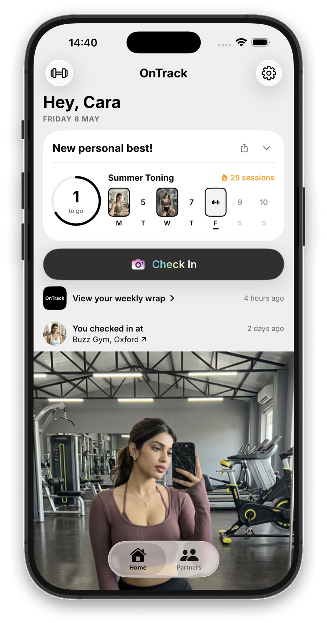OnTrack home screen showing weekly progress